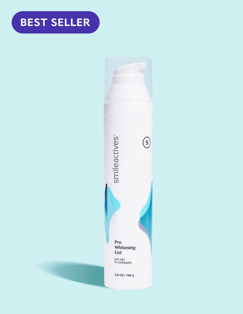 Smileactives Large Pro teeth Whitening Gel bottle on a light blue background