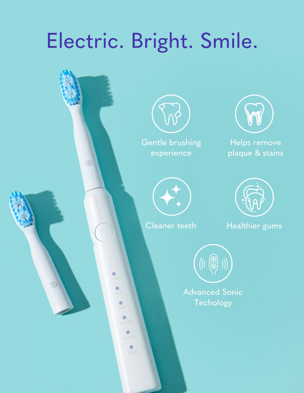 SmileActives Vibrite Blue LED Toothbrush key benefits